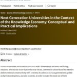 Next Generation Universities in the Context of the Knowledge Economy: Conceptual and Practical Implications